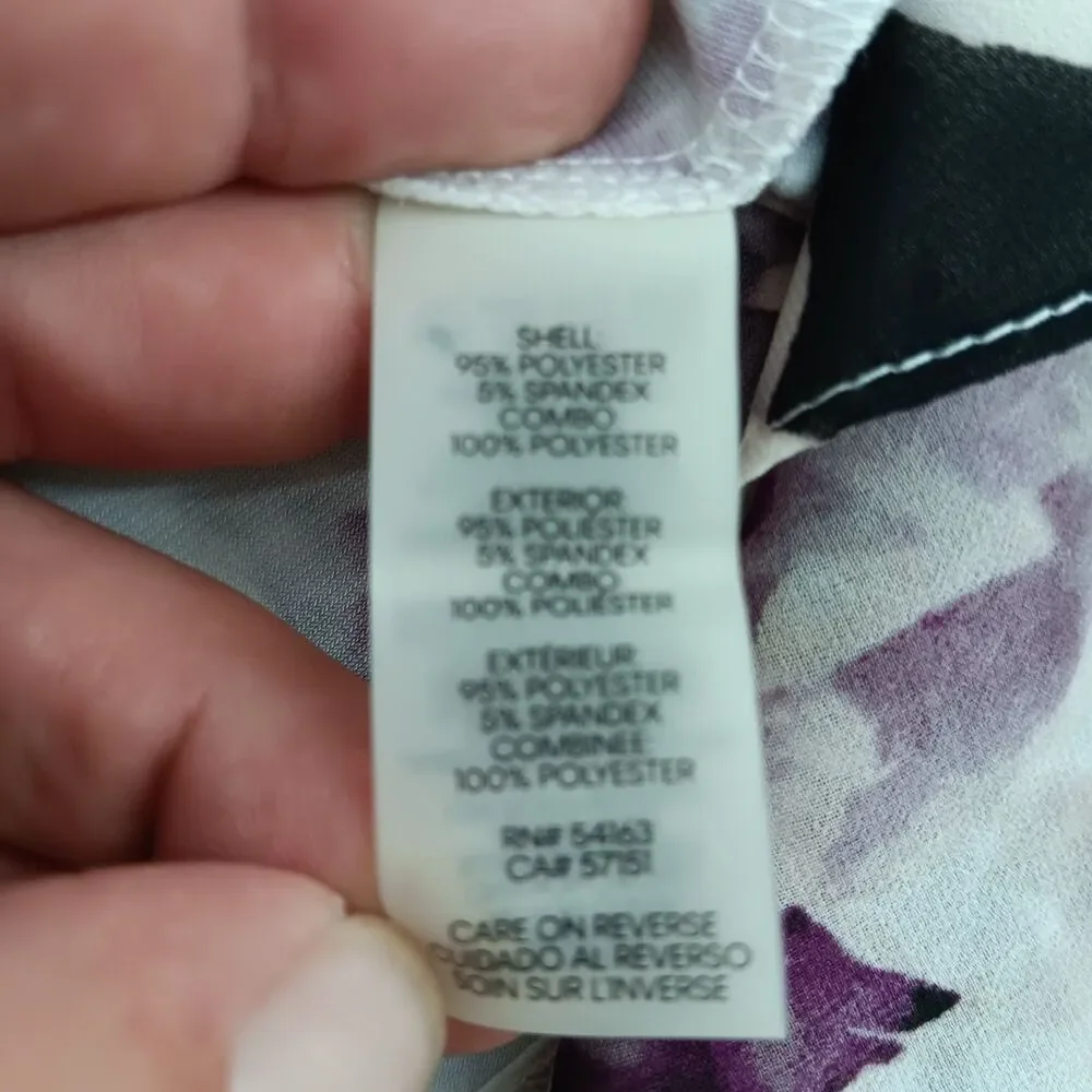 Calvin Klein Blouse Womens Large White Purple Floral Bell Sleeve Round Neck Top - Picture 6 of 6